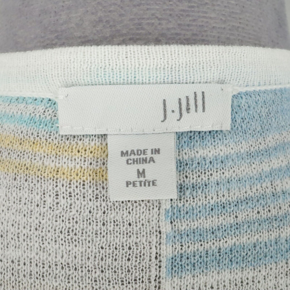 J Jill Sweater Petites MP PM White Blue Stripe Cardigan Cotton Open Front New - Picture 3 of 16